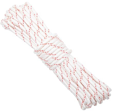 KINGLAKE White Nylon Rope, 8mm, 20m Braided Cord - Strong Traction Utility Rope for Camping, Survival, Gardening, Bundling, Workshop, Outdoor Multipurpose Use