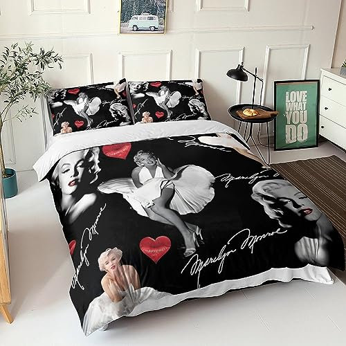 Marilyn Monroe Art 3D Gedruckter Für Kinder Mädchen Jungen Bettwäschegarnitur Bettbezug Set Weich Microfaser Bettwäsche Reissverschluss Und Kissenbezüge 3 Teilig King(220x240cm)