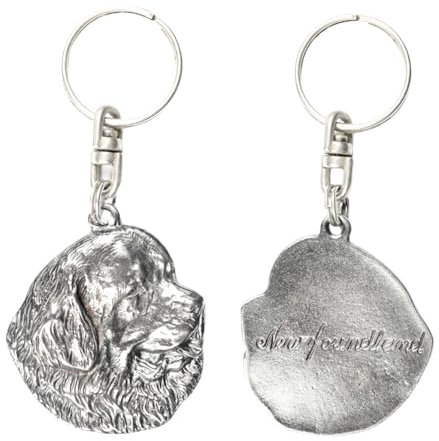Art-Dog Niedlicher Hundeschlüsselanhänger - Exklusive Kollektion Newfoundland - Neufundländer Schlüsselanhänger Hund - Versilberte Keyring mit 2,5 Schloss - 4,8x4,1x8,9cm