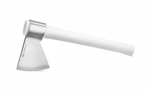 HENDI Hacha de carnicero profesional, herramienta para manipular y cortar carne, hoja de acero inoxidable de 125 mm de largo, mango ergonómico de polietileno blanco de 450 mm
