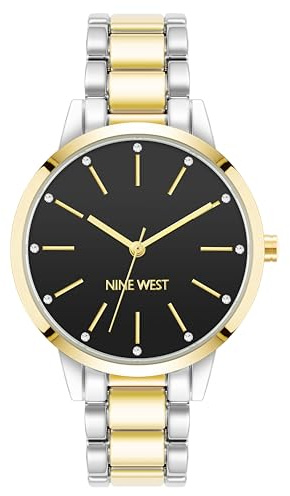 Nine West Women's Crystal Accented Bracelet Watch Two-Tone/Black