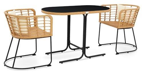 di volio Gartenmöbel-Set CELANO Beige/Creme, Terrassenmöbel aus wasserfestem Polyrattan und Stahl, Gartenmöbel für 2 Personen - Couchtisch & 2 Stühle