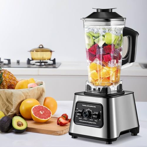 Batidora batidora de 6000 W, batidora multifuncional, función pulse, velocidad ajustable, limpieza automática, licuadora de vidrio 2,5 L, sin BPA, batidora batidora batidora de frutas