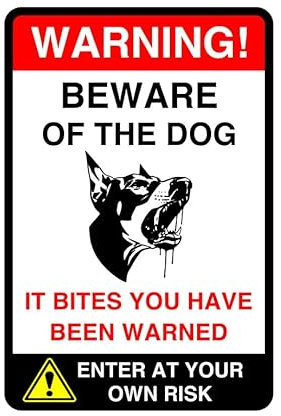 Attention au chien « entrer à vos risques et périls » - Plastique rigide de 1,2 mm pour une utilisation en intérieur/extérieur (600 mm x 400 mm) - Distance de visualisation jusqu'à 20 m.