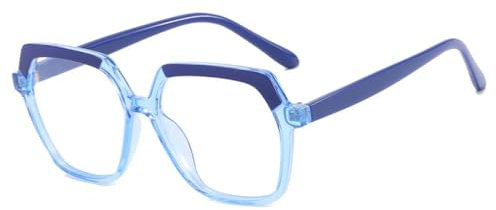 PFINAMC Brillengestell, modische Brille, Anti-Blaulicht, Retro, quadratische Brille ohne Grad, bunter Rahmen, Brille, Blau, 1