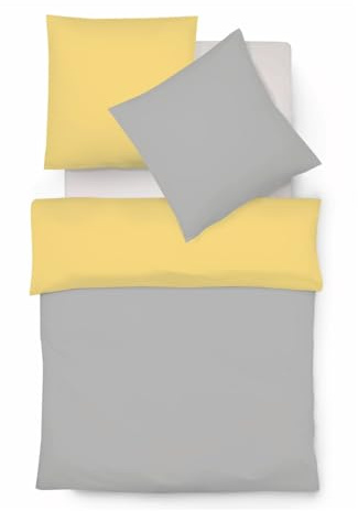liebling Halbleinen Bettwäsche 155 x 220 + 1 x 80 x 80 cm, Farbe grau-Lemon, Bettbezug aus 50% Leinen & 50% Baumwolle, kühlend & atmungsaktiv, waschbar 60 Grad, Ökotex 100