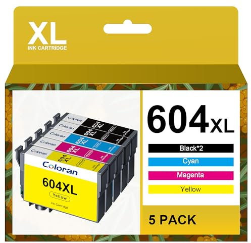 Coloran 604XL Pack de 5 Compatible Cartouche pour Epson XP 2200 pour Epson 604 XL pour Expression Home XP-2200 XP-2205 XP-3205 XP-3200 XP-4200 XP-4205 Workforce WF-2910DWF WF-2930DWF WF-2935DWF