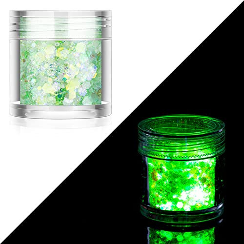 CYILPR Pearlescent Powder,1/12 Box Glow in The Dark Craft Glitter Holographic Glow Glitter for Tumbler Resin Slime Epoxy Nail Arts