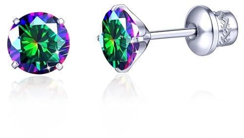 TitanHeart G23 Titan CZ Ohrstecker, Hypoallergen F136 Implantat Grad Titan Schraube Zurück Simuliert Diamant Ohrringe für Empfindliche Ohren, 6mm 5A Cubic Zirkonia Ohrstecker für Damen(Regenbogen)