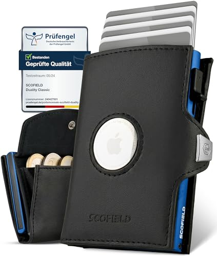 SF SCOFIELD Duality Airtag Wallet with Coin Compartment, Wallet for 8-10 Cards, Men's Wallet with RFID Protection, Slim Wallet, Smart Wallet, Card Case with Air Tag Compartment, Wallet, Black