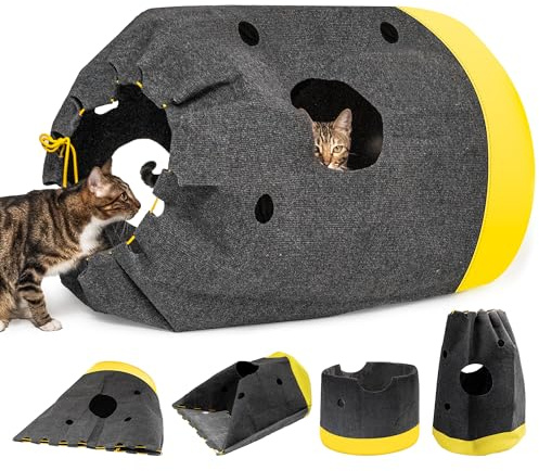 Zusammenklappbare Katzenspielmatte und Tunnel mit Knistertasche – Indoor-Kätzchen & Katzen Aktivitätszentrum