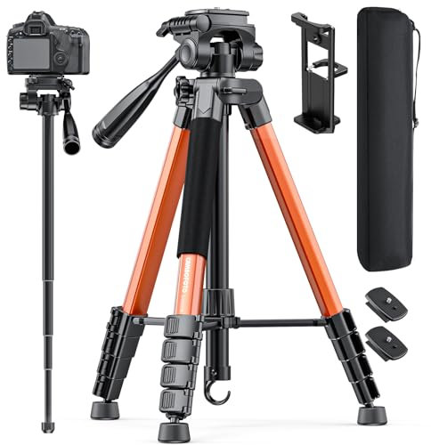 CAMBOFOTO 186cm Kamerastativ, Kompakt Reisestativ, Fotostativ für DSLR/SLR-Stativ und Einbeinstativ mit Tragetasche, Burnt Orange