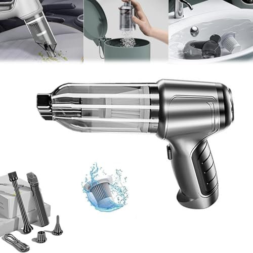 ZDOUXUAN Hucali Portable Vacuum, Handheld Vacuum, Car Vacuum Cleaner, Wireless Handheld Car Vacuum Cleaner, 12000pa High Power, 4 In 1 Air Duster and Vacuum Cleaner for Car Home Office(A)