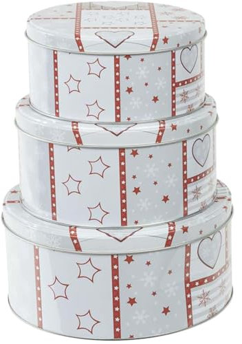 bonsport Keksdosen Set 3-teilig rund Weihnachten Plätzchendosen Gebäckdosen, Herzen/Sterne/Schneesterne