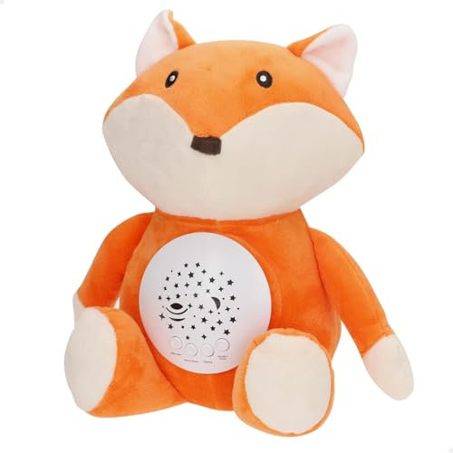 ColorBaby Genial Baby Projektor, Sterne, Fuchs, 27 cm, Nachtlicht und Timer, Plüschtier zur Entfernung von Kindern, mit Geräuschen und Geräuschen, weißes Baby, Geschenk für Neugeborene, Geschenke für