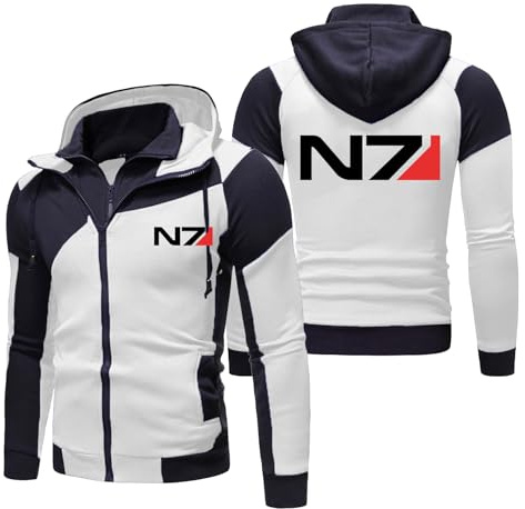 MODRYER Herren-Kapuzenpullover Für Mass Effect N7 Fleece Sweatshirt Teenager Erwachsene Mit Reißverschluss Club Kapuzenpullover Sportbekleidung Modische Sportjacke Pullover,White-M