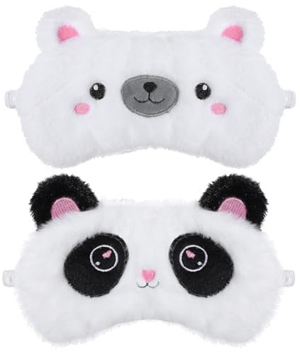 Schlafmaske für Kinder 2er Pack Weiche Augenbinde für Plüsch Schlafaugenabdeckung Süßer Tier Schlafaugenschutz für Mädchen Jungen Reisen Nickerchen Partyzubehör (Bären, Pandas)