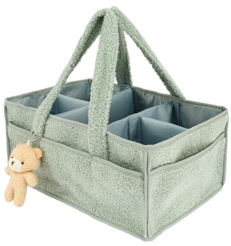 Panier à couches élégant pour les essentiels du nouveau-né et le changement des couches, cadeau pour liste de fête prénatale, 38 x 25,4 x 17,8 cm, panier à couches avec séparateurs amovibles (vert)