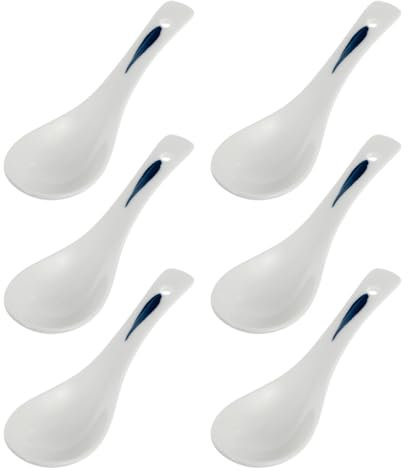 OFFSCH 6piezas Cuchara Sopera De Cerámica Vajilla Portátil Para Comer Casa Cucharas Pequeñas Para Sopa y Comida Material Cerámico Para Cocina y Mesa