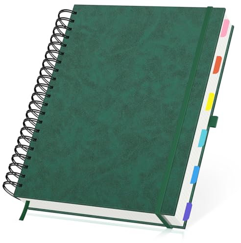 Yarotm Taccuino Spirale A4 Quadretti - 100gsm Carta Quaderno Appunti - 21.6x28.5cm A4 Notebook Quadretti 5mm Copertina Rigida - Taccuino Pelle PU Blocco Notes Disegno, Verde Scuro