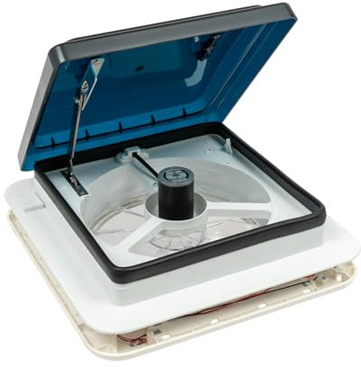 Queeucaer Schwarz RV-Dachlüfter Ventilator Lüftungsventilator Lüfter Mit Lüfterblätter 30m³/Min 12 V Drucktastensteuerung Öffnung 10 Lamellen-weißer Deckel mit Beleuchtung
