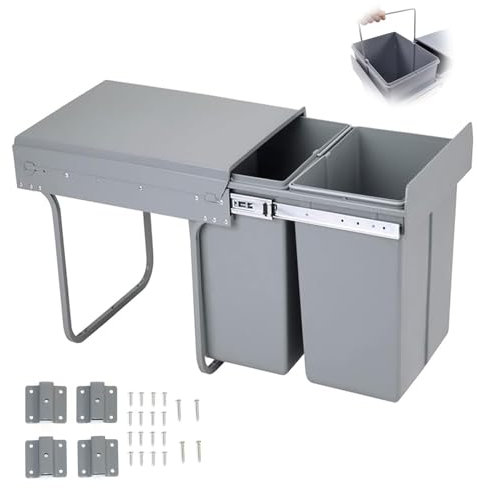 Poubelle coulissante Double pour Armoire 49 x 31 x 41.8 cm, Gris