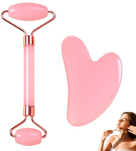 Guasha Tool Face, Face Rollers for Women, Jade Roller and Gua Sha Set, Facial Roller, for Women Girls Men’s Skincare Facial Neck and Body Relieve Facial Tension (Pink)