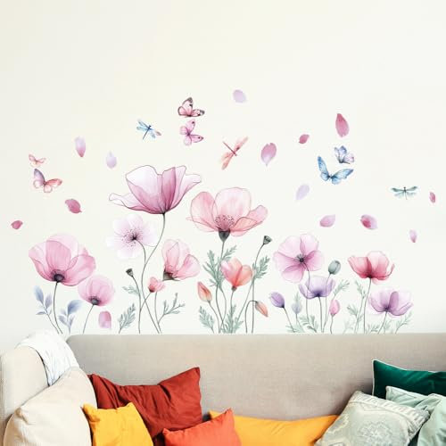 ANATTASOUL Fiore Rosa Adesivo Murale Wall Stickers Adesivi Murali Decorazione interni Wall Sticker Adesivo da Muro per Camera da Letto Soggiorno TV Sfondo