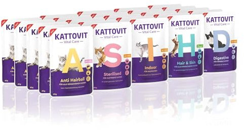 KATTOVIT - Vital Care Wellnessbox Nassfutter für Katzen | Katzen-Nassfutter im Frischebeutel mit Gesundheitsplus | Alleinfuttermittel für ausgewachsene Katzen | 25 x 85 g
