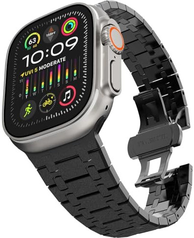 TWRQA Correa de acero inoxidable para Apple Watch Ultra 2 Band 49 mm 45 mm 44 mm 42 mm, correa de metal con cierre plegable para Apple Watch Series 9 8 7 6 5 4 3 2 1 Ultra/Ultra 2 Men(Frosted Black)