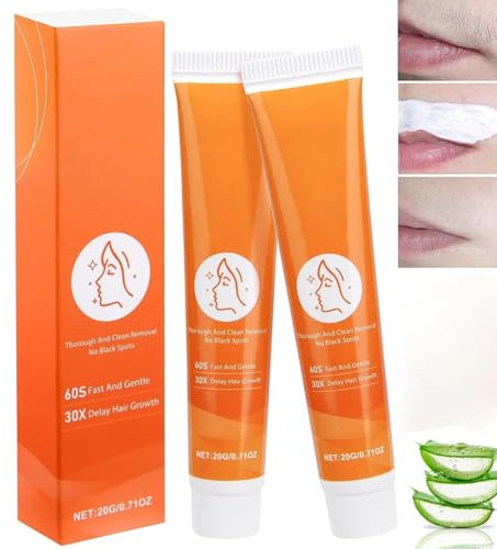 2 Stück Gesichtshaarentfernung Creme, Wirksame Enthaarungscreme Gesicht, Sanfte Beruhigende Oberlippenhaarentfernung Damen für Gesicht und KöRper, Schmerzfreie (one size, A)