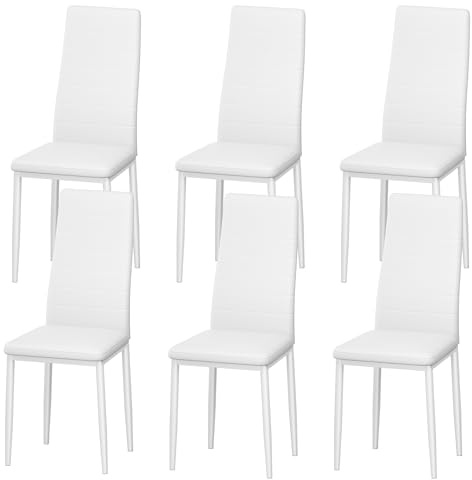 DEWINNER Silla de Comedor nórdica (Juego de 6), diseño ergonómico, Patas de Metal, tapizado Vintage, Silla de Cocina Informal con Costuras