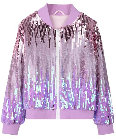 Happy Cherry - Mädchen Pailletten Bomberjacke mit Taschen Reißverschluß für Tanz Schule Mantel Langarm Glitzer Baseball Jacken Kinder für Frühling Herbst Winter - 4-5 Jahre - Blau
