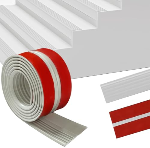 Treppenkantenprofil Selbstklebend,4M Rutschfeste PVC Treppenstufenverkleidung in Grau,Sicherer Kantenschutz mit Antirutschfunktion zum Schutz vor Stürzen,Ideal für Innen und Außenbereiche