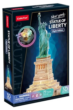 CubicFun 660536 3D Puzzle, Freiheitsstatue LED, beleuchtetes 3D-Modell, Wahrzeichen von New York, Modellbausatz mit 79 Teilen, Modellbau für Kinder ab 8 Jahren
