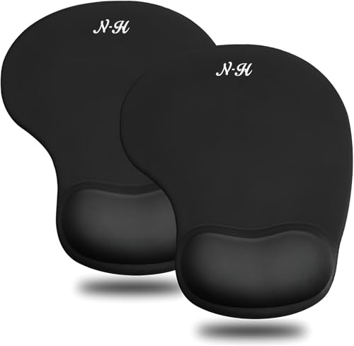 New Horrizon - 2 Pack Mouse Mat BLACK ANTI-SLIP COMFORT MOUSE PAD MAT WITH GEL FOAM REST WRIST SUPPORT FOR PC LAPTOP - Compatible with Laser and Optical Mice