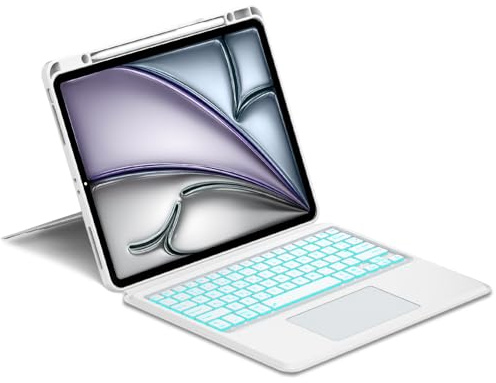 Keyboard Case for iPad Air 13 Inch (M4 2026, M3 2025, M2 2024) and iPad Pro 12.9 Inch (6th/5th/4th/3rd Gen), Detachable Bluetooth Backlit Keyboard with Trackpad and Multi-angle Adjustable Stand, White