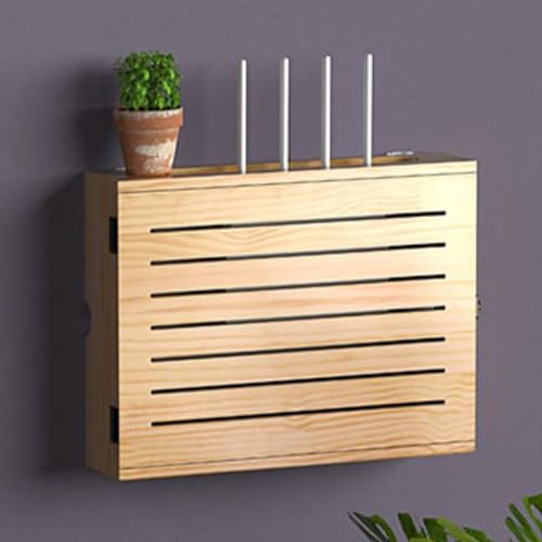 WiFi Router Storage Box,WiFi Box Hider Shelves for Wall,Basket for Hiding Router,No Punching Wall Hanging Router Hider Box,for Office and Home(Brown,L42.4cm/16.6in)