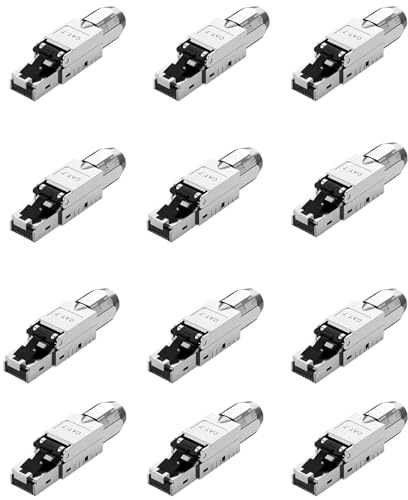 RUIZHI 12x CAT 7 RJ45 Stecker Netzwerkstecker für starre LAN Kabel Verlegekabel Ethernet, CAT6A CAT7 Werkzeuglos LSA, 10 Gbit/s, AWG 23-26, lan stecker Vollgeschirmt STP