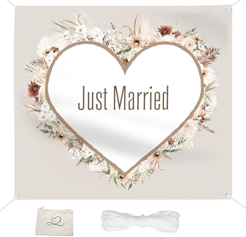 Hochzeitsherz zum Ausschneiden Bettlaken Hochzeit Ausschneiden Just Married 180×200cm für Hochzeitsartikel, Hochzeitsspiele, Hochzeitsgeschenke