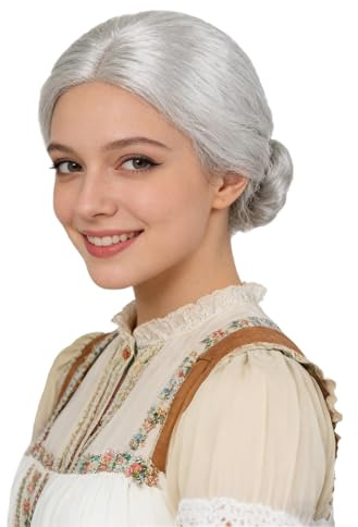 GYIOFAI Alte Dame-Perücke für Damen, Oma-Perücke, Oma-Perücken mit Dutt, Perücke für Karneval, Welttag des Buches, täglicher Gebrauch, Halloween, Cosplay (Silber)