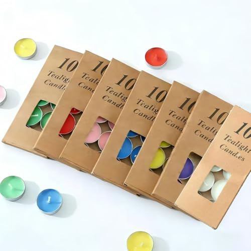 70 Stück 7 Farben Bunte Mini Teelichter Kerzen Set, Teelichter Großpackung, Lange Dauerhafte Tropflose Paraffin Tee Kerze, Mehrfarbig Kerzen für Jubiläums Hochzeit