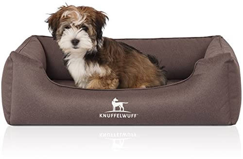 Knuffelwuff Orthopädisches Wasserabweisendes Hundebett Leon aus Velours mit Handwebcharakter S 70 x 50cm Graubraun - Abnehmbarer Bezug - waschbar - für große, mittelgroße und kleine Hunde
