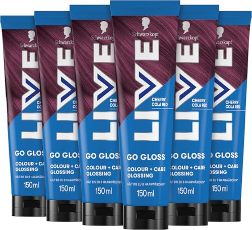 Schwarzkopf LIVE Go Gloss Colour + Care Glossing Cherry Cola Red (6x 150 ml), temporäre Coloration hilft, Haarbruch und Spliss zu reduzieren, hält bis zu 8 Haarwäschen