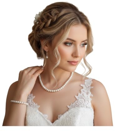 ONDEGO Perlenschmuckset Damen 3-teilig Ivory – Halskette 43 cm Ohrringe Armband – Elegantes Perlen Schmuck Set für Hochzeit Braut Abiball Kommunion festliche Anlässe
