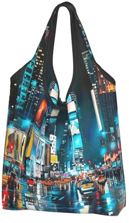 kkvhhyuo Einkaufstasche mit New York Gemälde-Druck, groß, faltbar, wiederverwendbar, waschbar, Reisen, recycelbar, Einkaufstasche für Lebensmittel, Outdoor-Camping, den täglichen Gebrauch, Schwarz