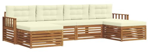 vidaXL Sofagarnituren 6 pcs Natur und Creme Massivholz Akazie, Akazienholz Sofa, Moderne Gartenmöbel, haltbare Sitzgruppe, Bequeme Möbel für Terrasse und Garten