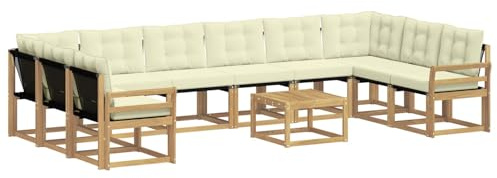 vidaXL Outdoor-Sofagarnitur mit Kissen 11 pcs Weiß und Creme, Garten-Sofa, modernes Outdoor-Satz, haltbare Terrassenmöbel, perfekte Lounge für Entspannung und Komfort
