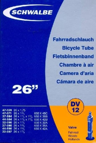 Schwalbe Fahrradschlauch DV12 mit Blitzventil ~ 26 ~ 47-559 mm (26 x 1.75 Zoll)