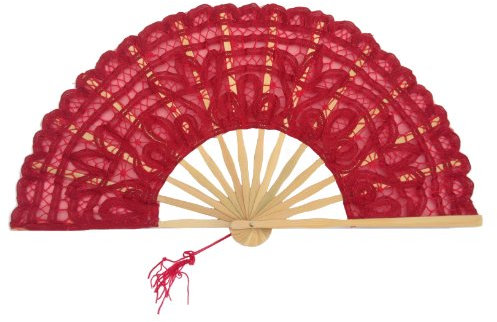 Lace Hand Fan Red - Open length 50cm / 20 by Gothi Creations Bridal, Dance, Party Favours (Red)